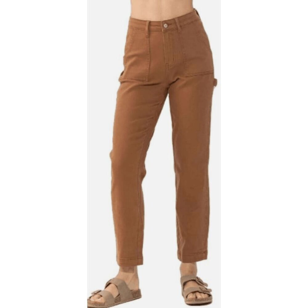 Judy Blue NWT Brown Utility Slim Fit Jeans High Waist Style 88462 Cuffed 27.5” S - Picture 4 of 6